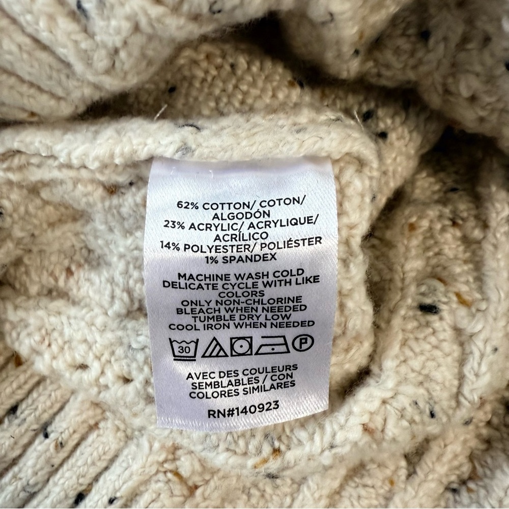 LOFT Flecked Stitchy Puff Sleeve Cotton Blend Cardigan Size Medium NWT - Picture 8 of 8